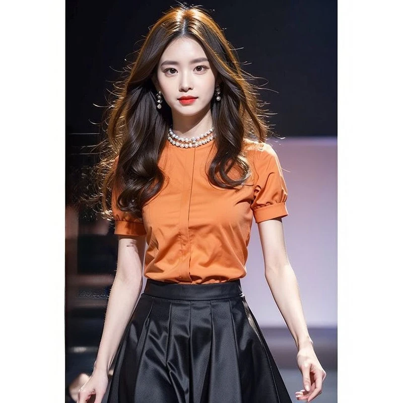 洋气减龄多巴胺穿搭橙色衬衫2024夏季小个子穿搭一整套短裙套装女