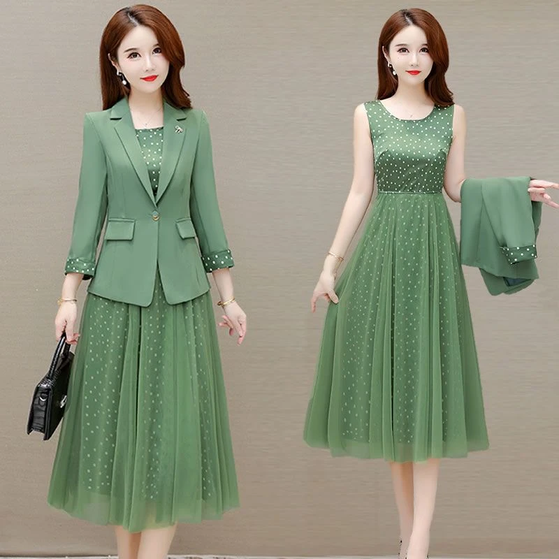 2024春装新款西装连衣裙女装时尚妈妈小个子高级感裙子两件套套装