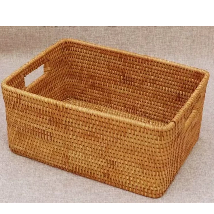 TB312植物真藤手工编织方形双扣手收纳筐尺寸：48*27*25cm