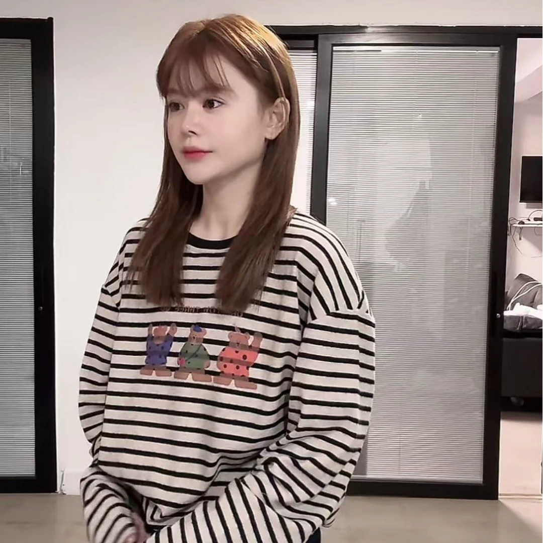 可爱小熊磨毛长袖条纹 Z5575