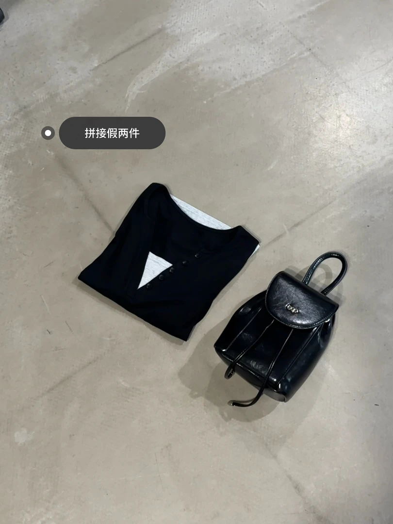 黑色拼接假两件上衣 404083