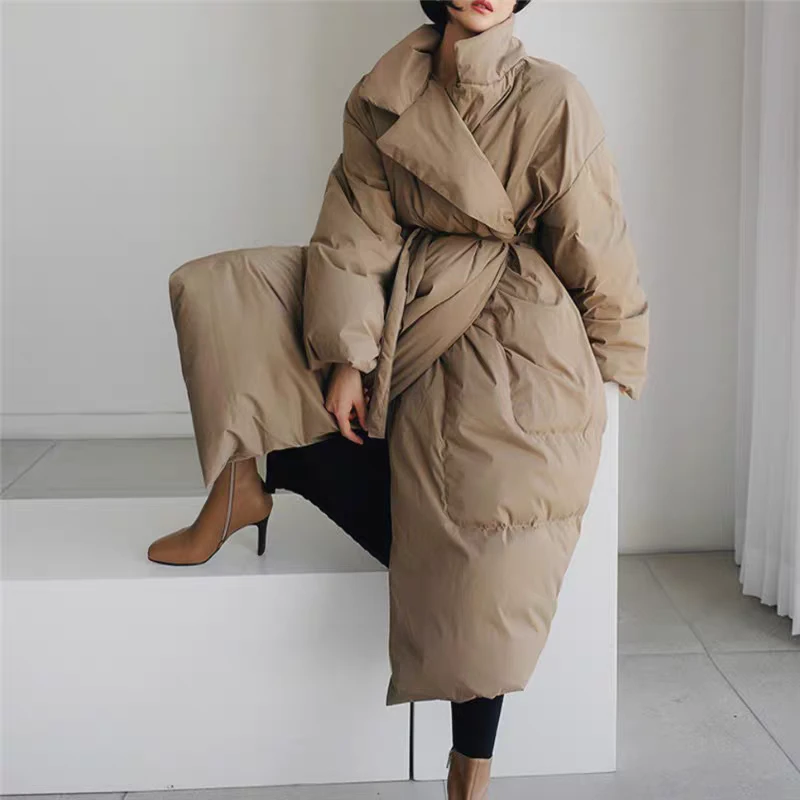 中长款收腰系带面包棉服时尚外套棉袄