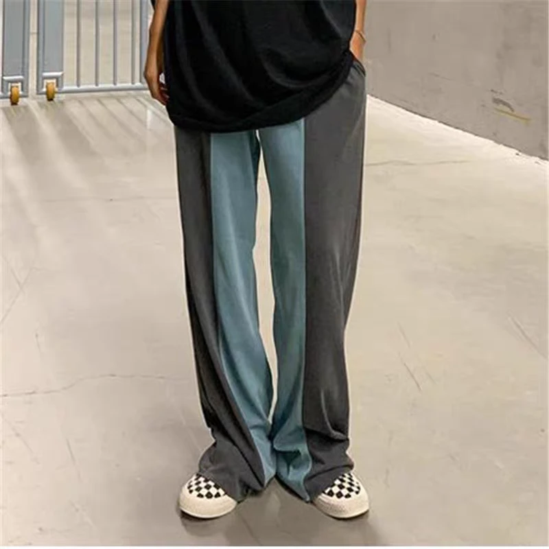 撞色垂感直筒裤阔腿裤