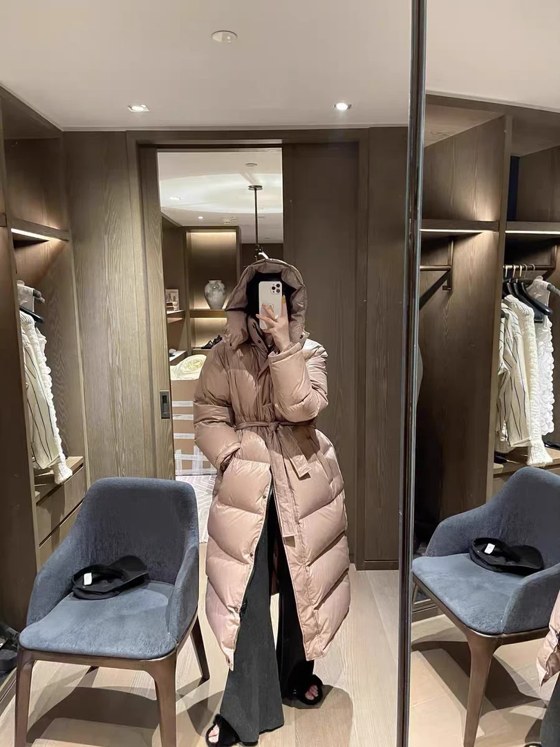 连帽大被子加厚长款到裹脚系带羽绒服