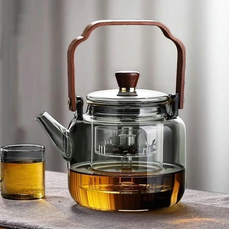 高硼硅耐热玻璃提梁壶四代直身壶蒸煮一体壶