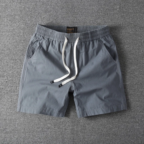 夏季薄款纯棉四分裤男士松紧腰宽松休闲修身直筒工装短裤沙滩裤男