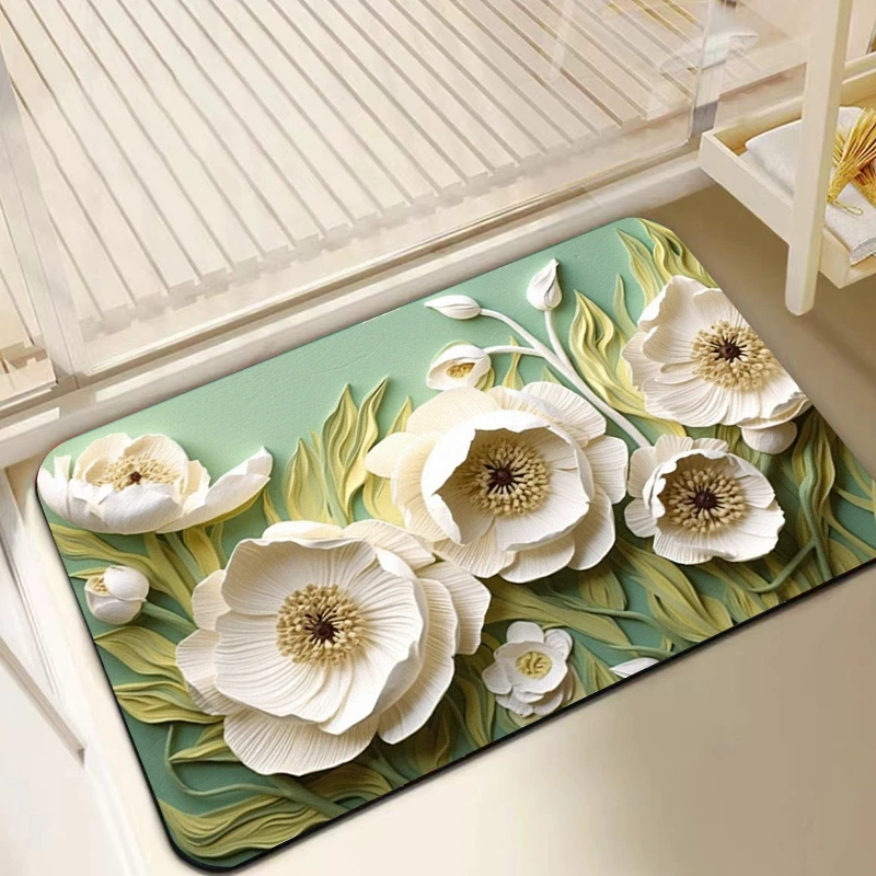 【西域猫】夏日雏菊视觉立体感平面卫生间吸水防滑地垫厕所速干地垫