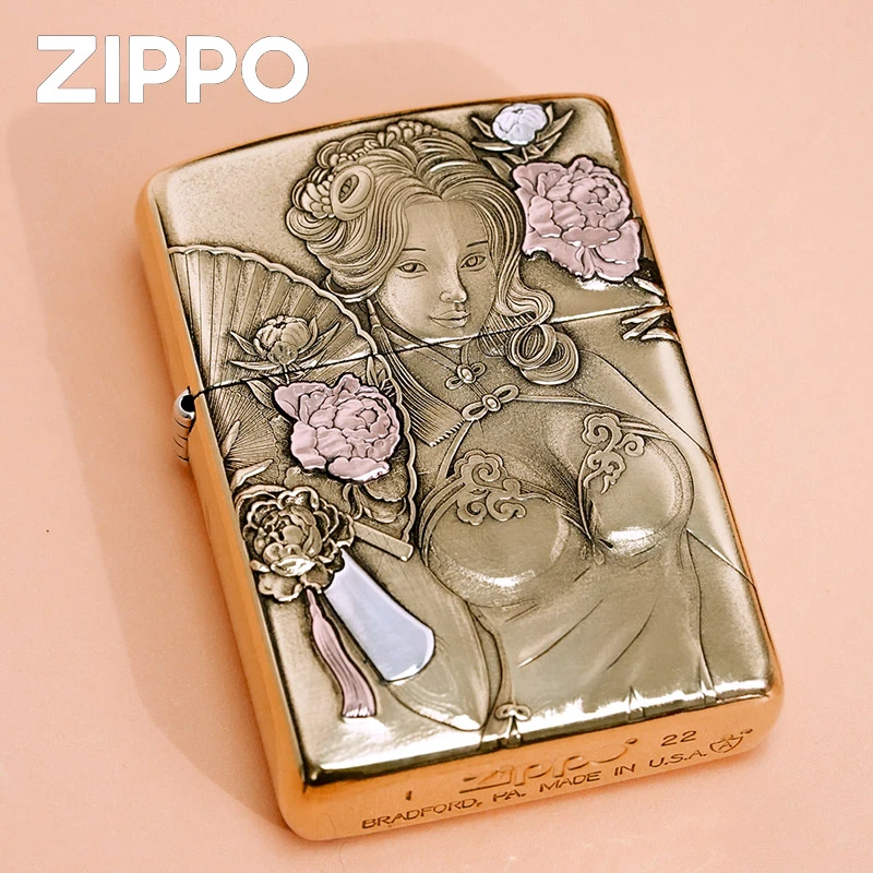 ZIPPO正品打火机/168-潘金莲-立体雕刻-紫铜镶嵌DY9812GQ【林子1】