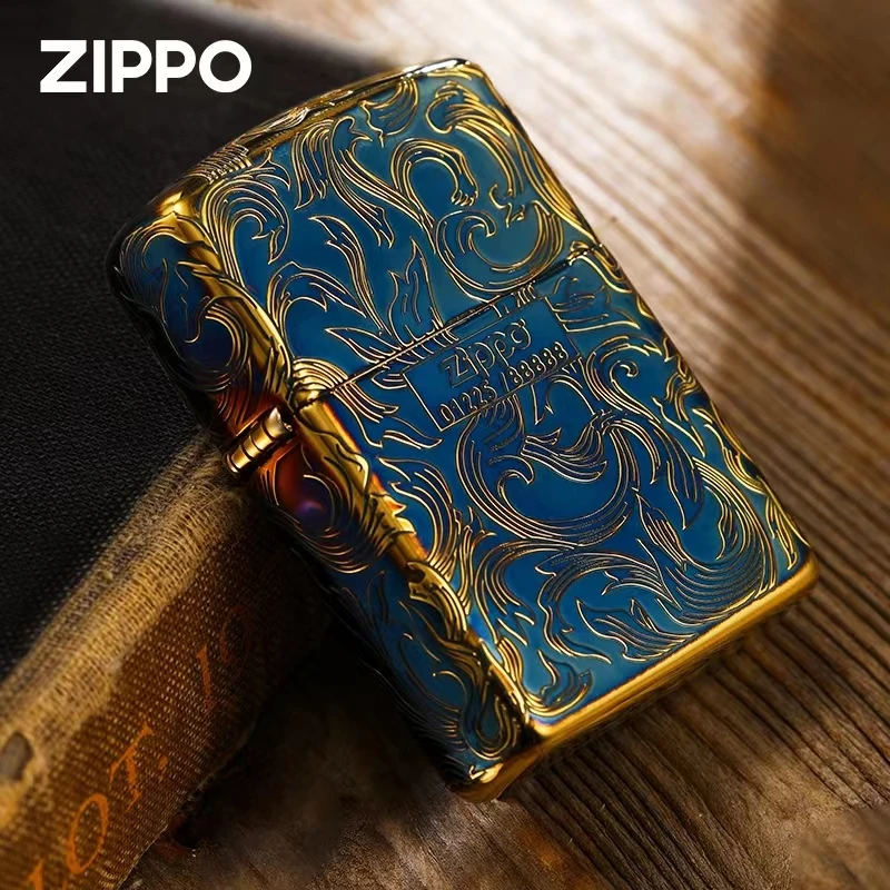 ZIPPO/之宝打火机-官版-LCO-0383-盔甲烤蓝大叶唐草花-TCX1H1