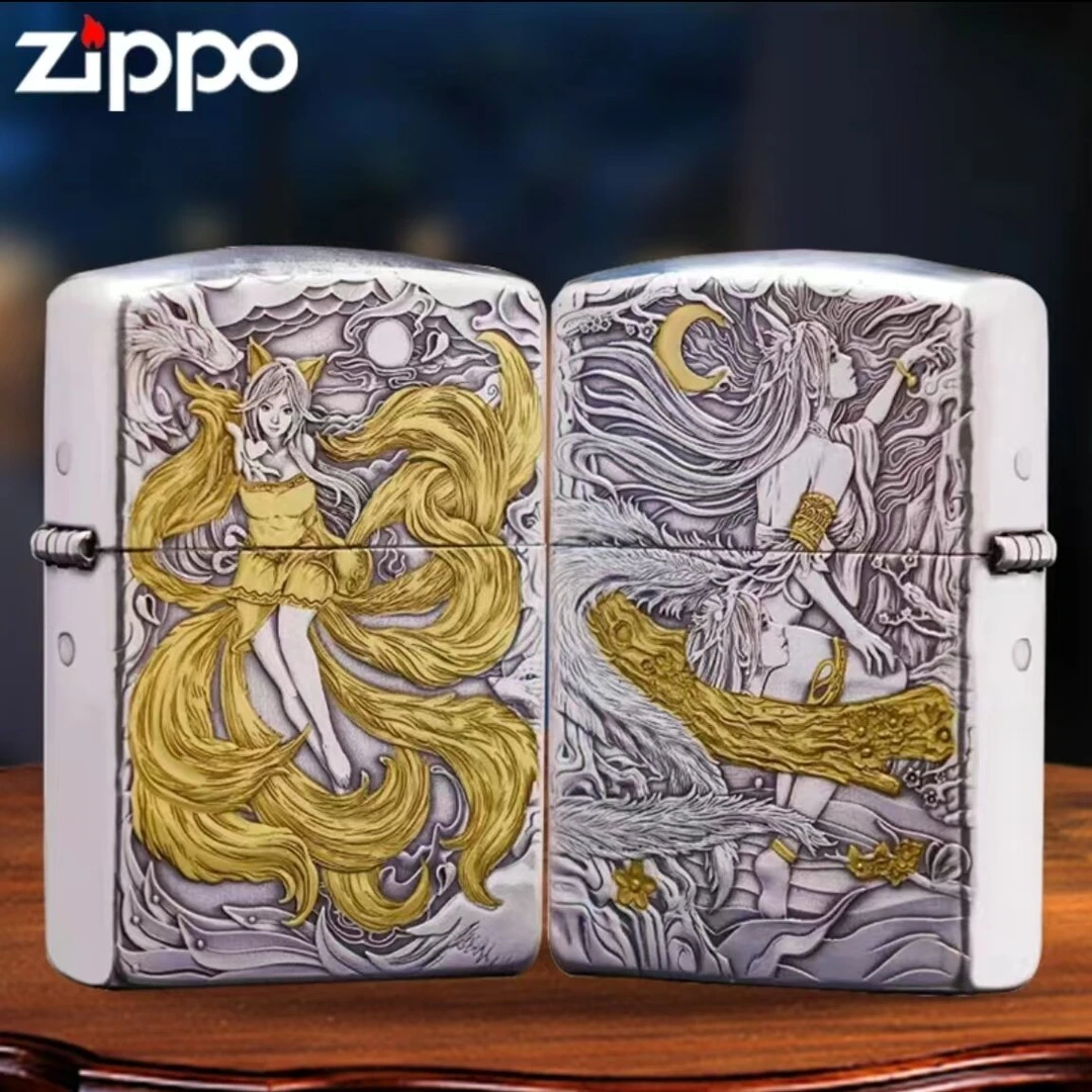 ZIPPO正品打火机【镀银鎏金系列】狐女盔甲双面浮雕 DY9918FD