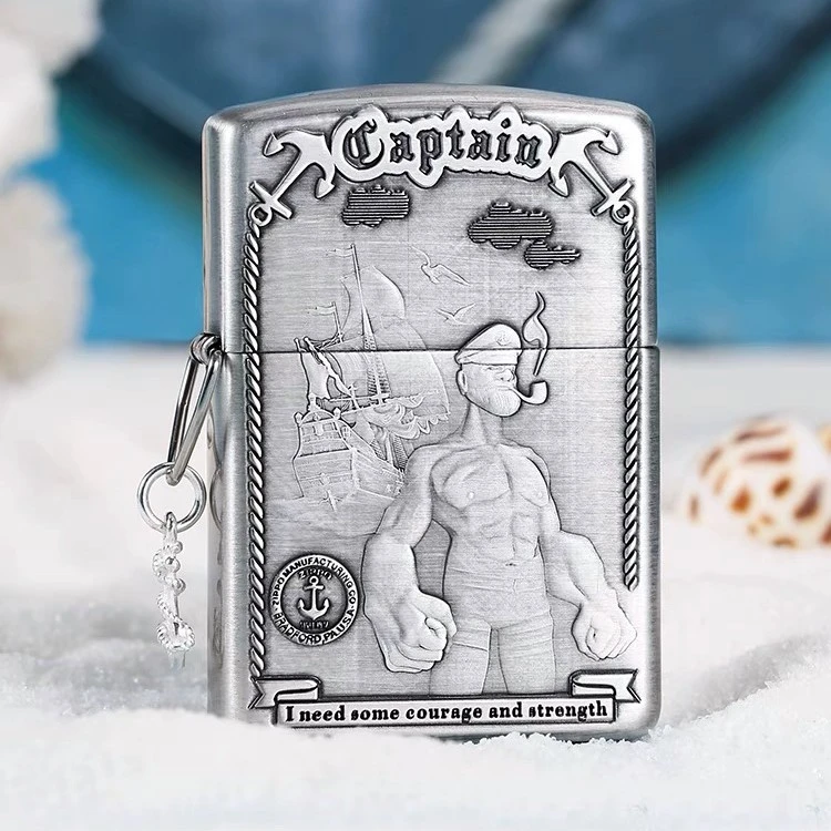 ZIPPO/之宝正品打火机-DIY-168-熏银雕刻大力水手-盔甲-DY9912GQ