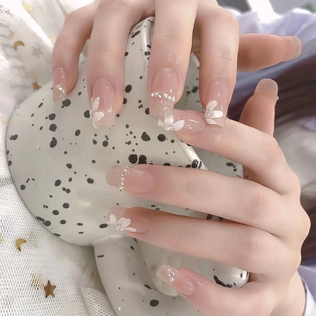 【温柔冰花】温柔气质孕妇新娘山茶花美甲成品美甲穿戴甲婚纱照美甲