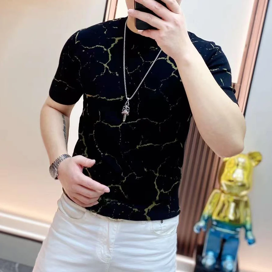 【阿东严选】6263男士高品质潮流时尚修身高弹时尚针织短袖