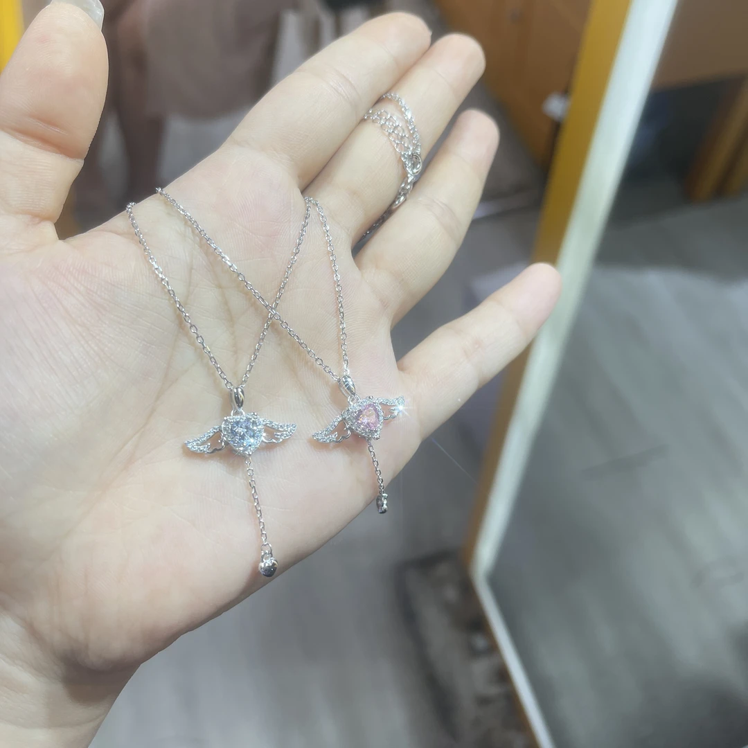 坠链均925银合成锆石 天使之翼会动的翅膀