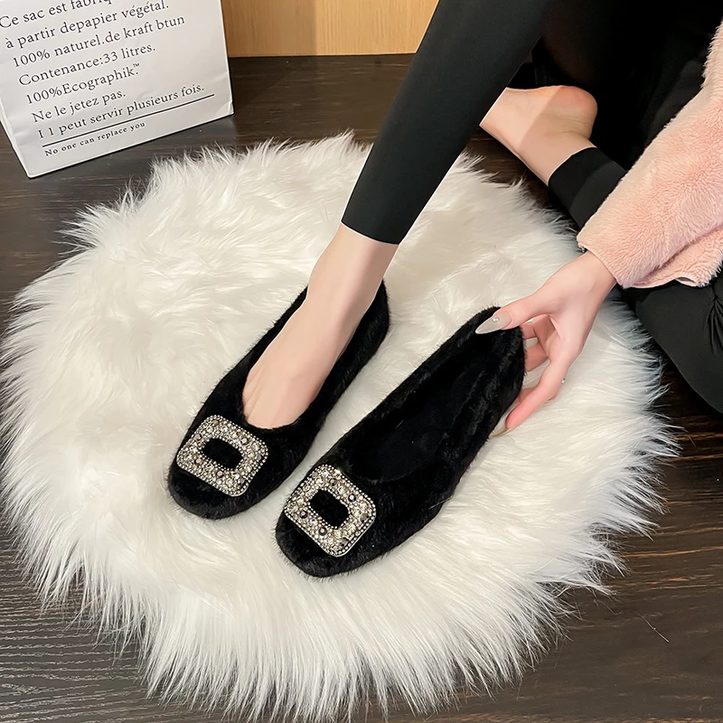 毛毛鞋女外穿加绒加厚鞋女冬款百搭小众单鞋平底鞋久穿不累女鞋子