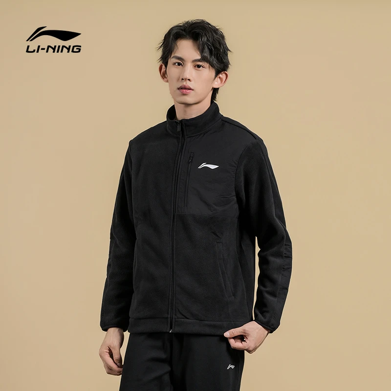 李宁2025运动卫衣开衫无帽摇粒绒防寒保暖户外休闲薄款外套流光风