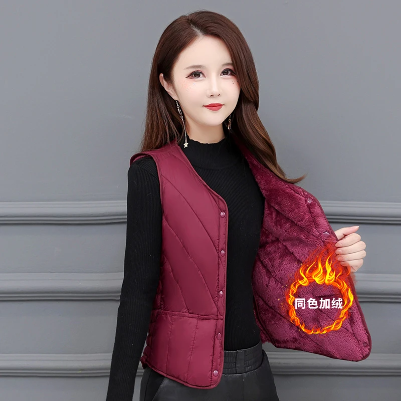 2023新款秋冬棉马甲女士加绒加厚大码马夹中老年修身短款保暖背心