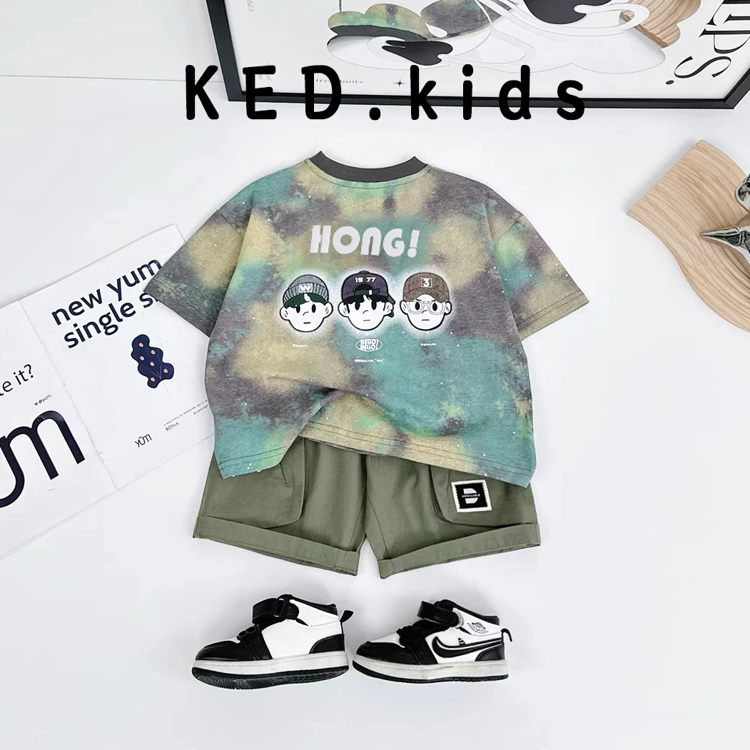 【番薯妈妈专属】儿童迷彩印花T恤男童夏季时尚洋气短袖韩版休闲