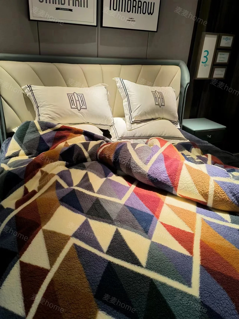 (麦麦粉丝福利)2*2.3【几何波西米亚风】羔羔绒被套 ab面绒毛毯被套