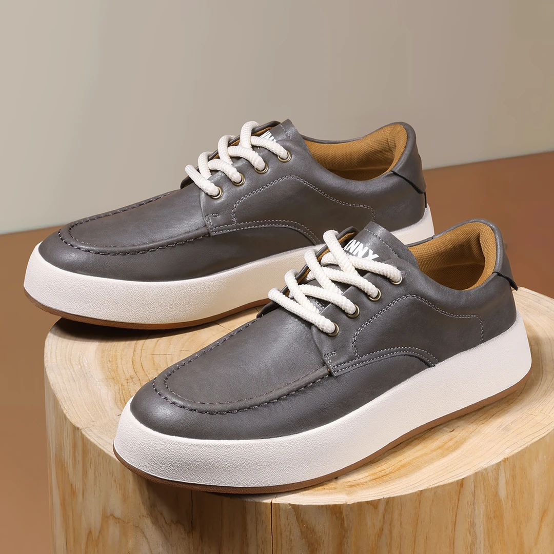 群狼·世家休闲男皮鞋2024时尚百搭低帮软底透气真皮厚底系带男鞋