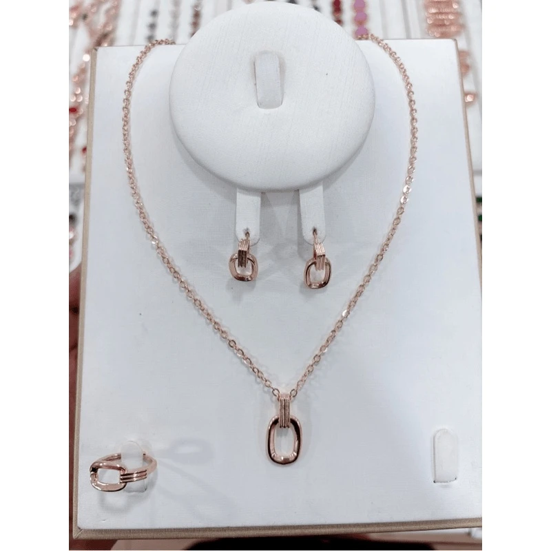 铜合金耳饰  022两节方形 耳环戒指吊坠三件套首饰简约百搭