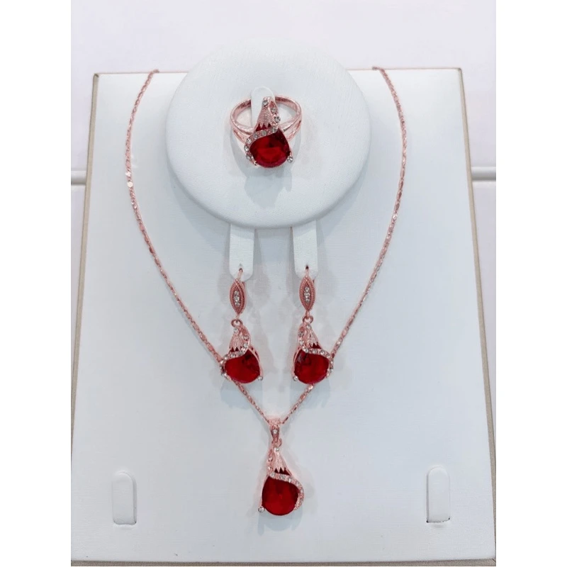 铜合金合成锆石耳饰 065 新疆民族风镀俄罗斯红金 时尚三件套