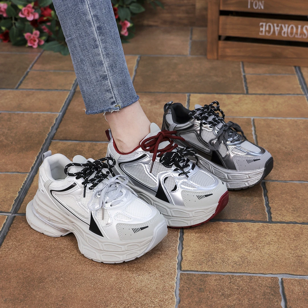 新款秋季休闲鞋银色老爹鞋厚底ins爆款软底网红时尚百搭女鞋