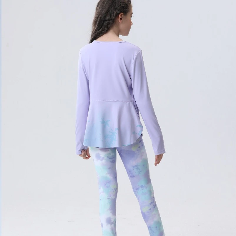 manciyoga2023春新款儿童瑜伽服长袖套装柔软高弹女童速干运动T桖
