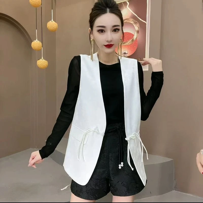 休闲百搭黑色西装马甲女春秋季新款国风新中式上衣两面穿背心外套