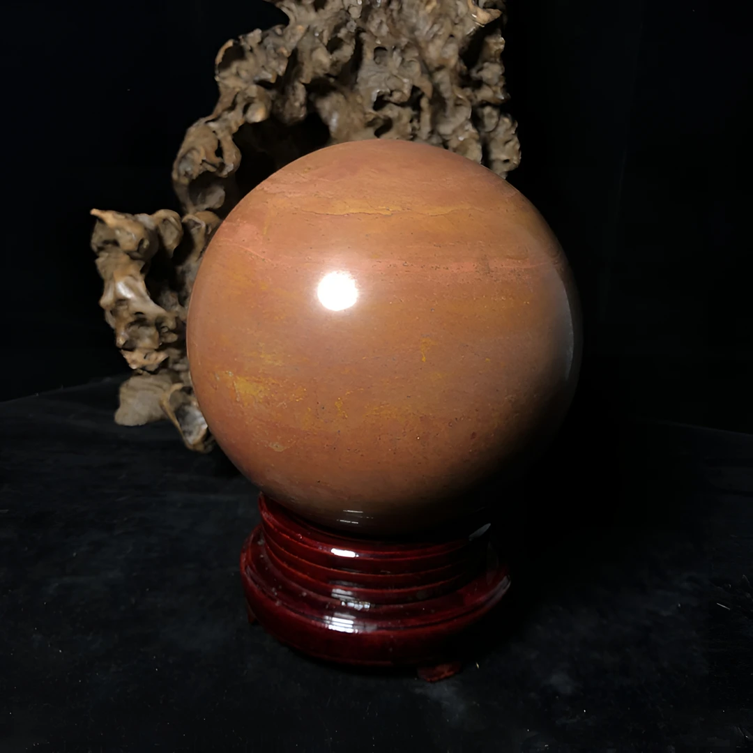 泗水滨红黄砭石鸿运球纯手工原石切割打磨手工艺家居摆件大球