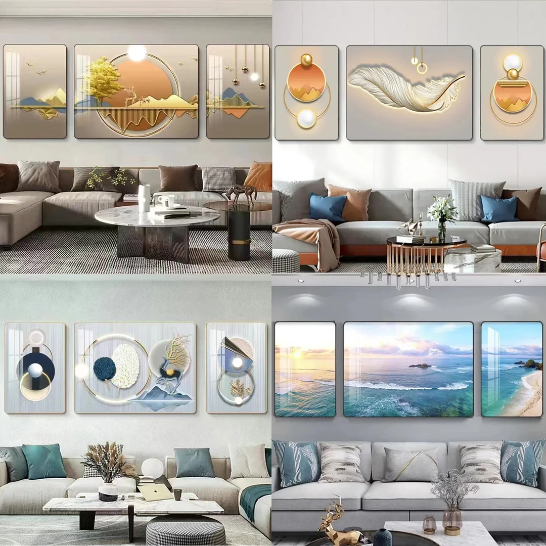 客厅三联沙发背景挂画