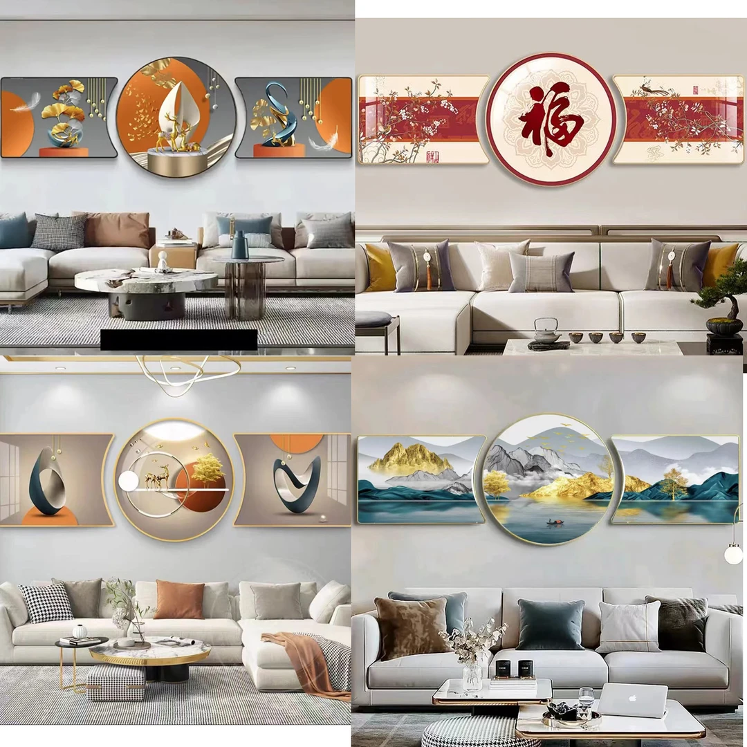畅销款客厅三联画新款高档大气客厅装饰画沙发背景墙挂画寓意好