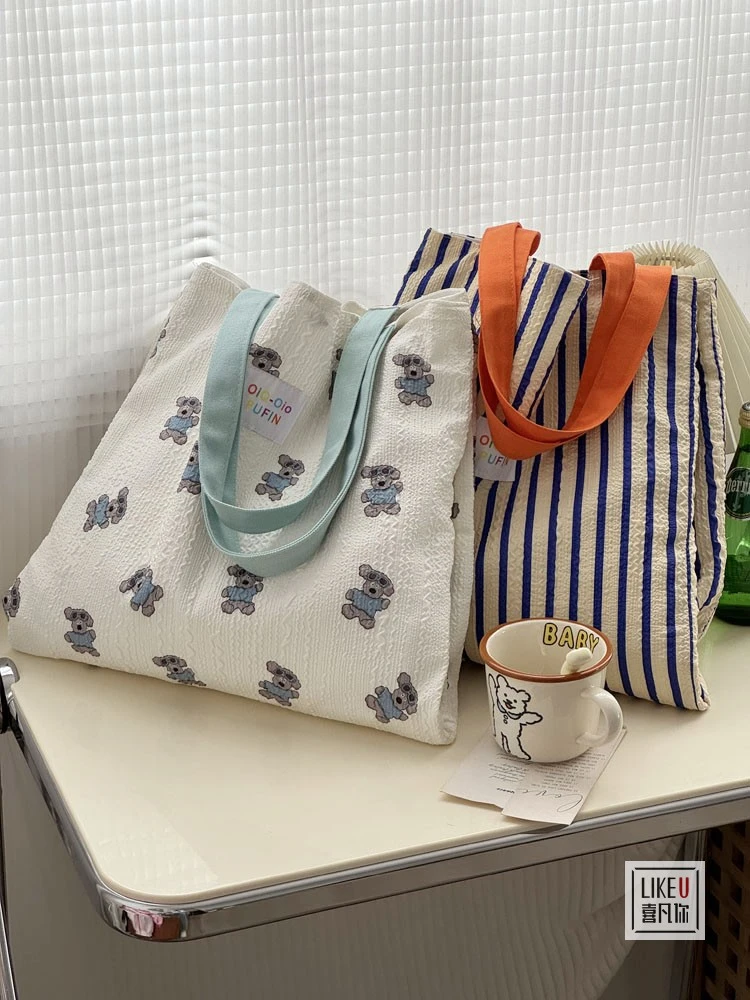 原创韩版芭蕾风可爱甜美小狗多层托特少女心文艺休闲单肩帆布包袋