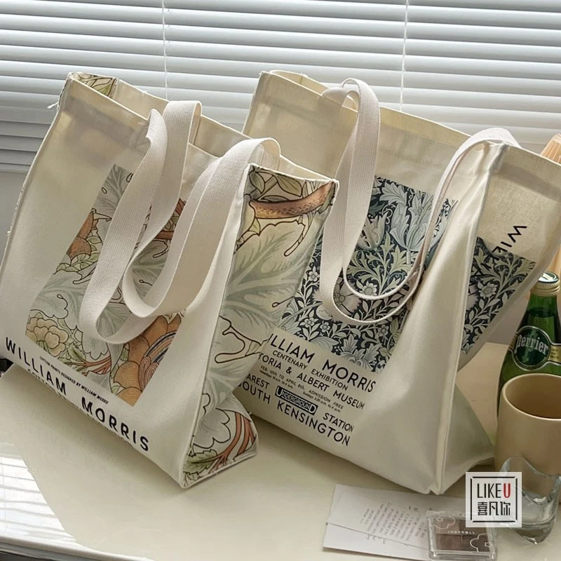 morris原创设计休闲欧式插画单肩包学生书包文艺购物通勤帆布包