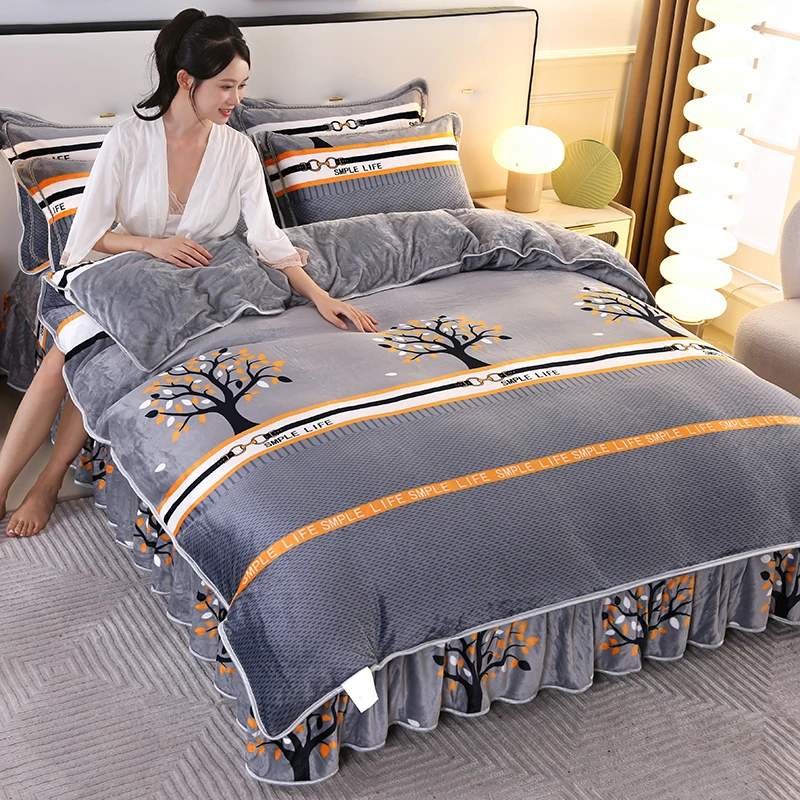 秋冬防寒保暖牛奶绒四件套加绒加厚双面牛奶绒款高克重被套被子