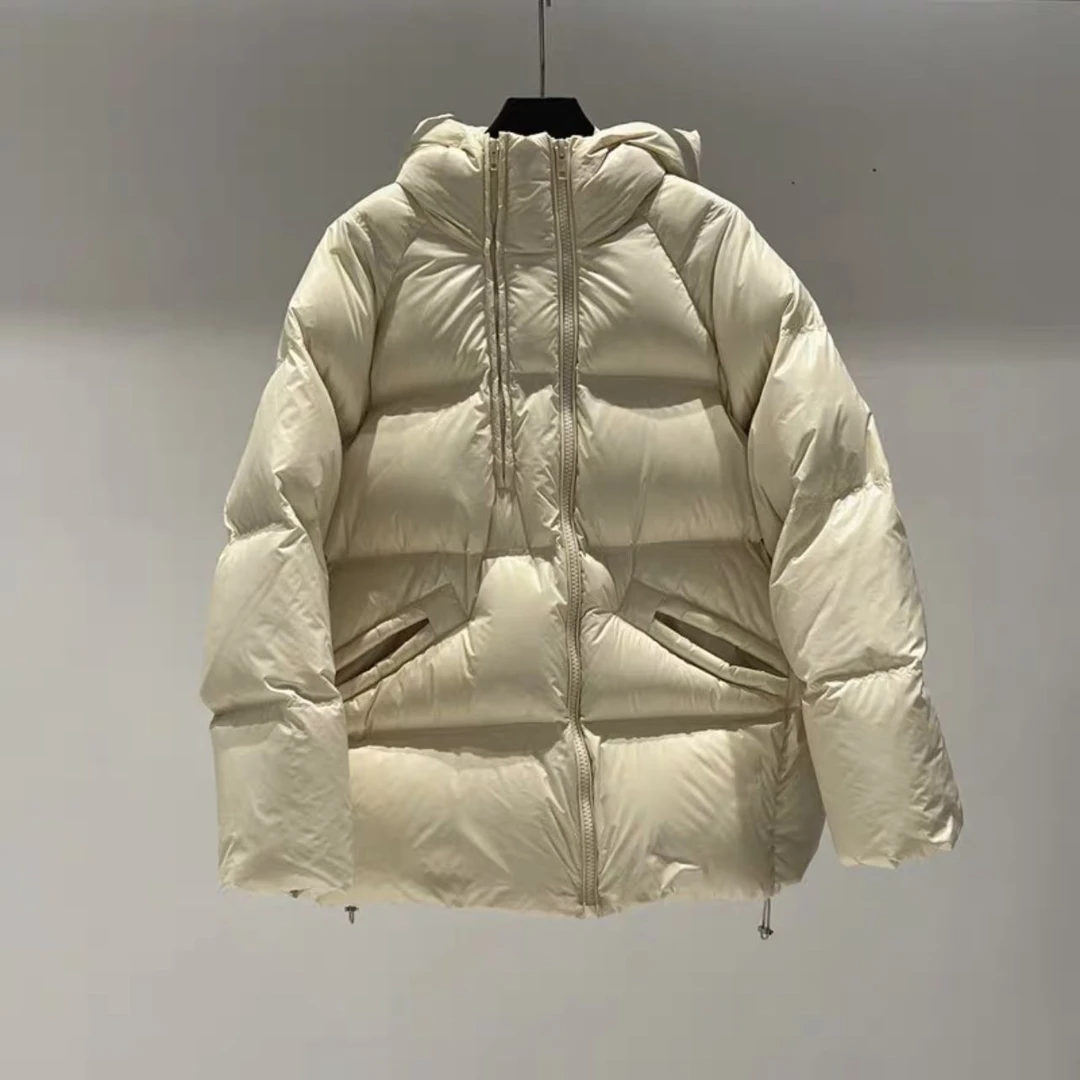 新潮羽绒服欧美双拉链羽绒服女连帽90白鸭绒北方抗寒加厚宽松保暖