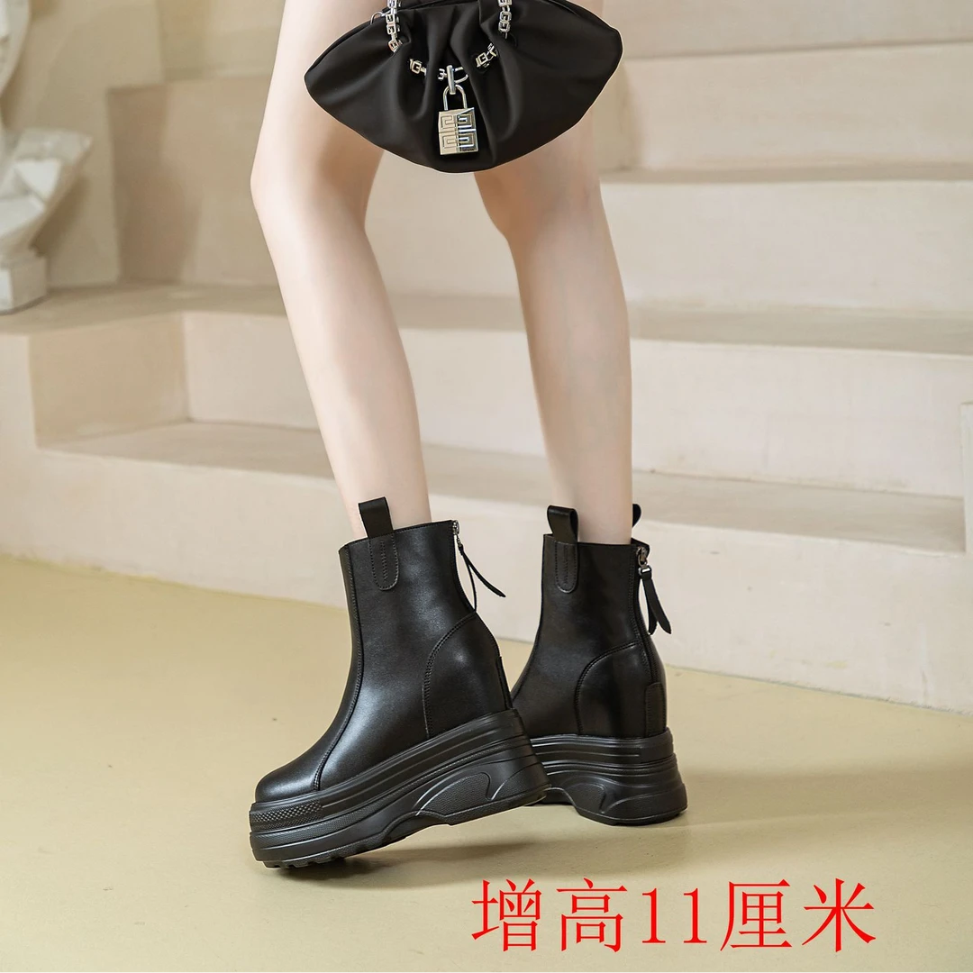 【小小红】2024早秋瘦瘦靴11CM厚底内增高款双侧拉链女短靴1272