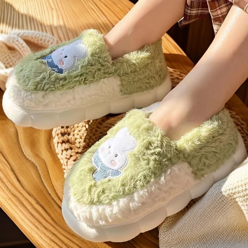 卡通冬季情侣款棉鞋女孕妇家用外穿学生棉拖鞋女厚底兔子款棉拖鞋