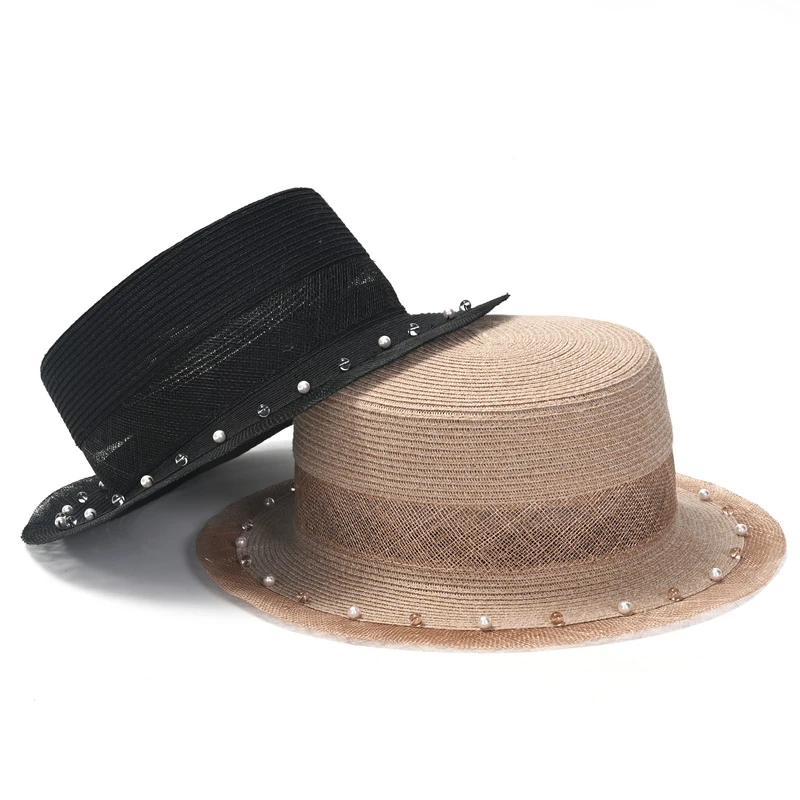 8018夏季新款平顶平檐帽优雅时尚百搭遮阳女女士平沿帽港风显脸小