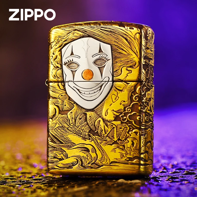 ZIPPO打火机黄铜盔甲镶嵌面具人生原装防风个性DYJ1