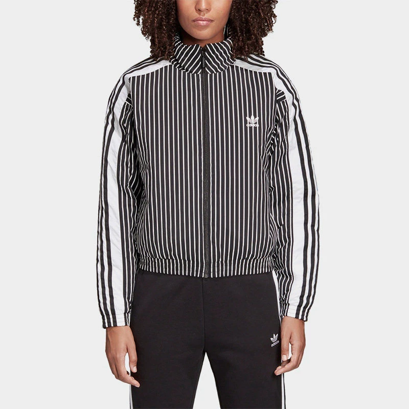 adidas/阿迪达斯女装外套三叶草女子立领条纹防风保暖棉服 DY0873