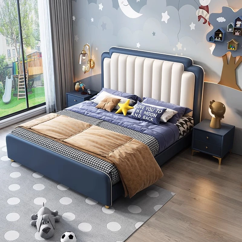 1儿童床青少年男孩女孩粉色床现代简约儿童房单人床储物1.5米小孩