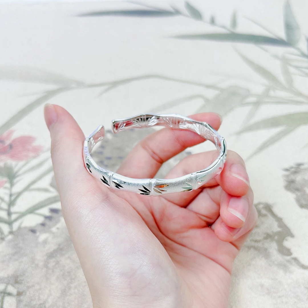 足银手镯 812竹节民族风纯银手镯节节高升步步高简约百搭开口款