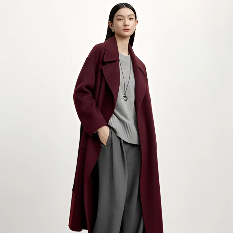 伊芙丽高智美丽诺羊毛大衣女2024秋冬外套1FA971531