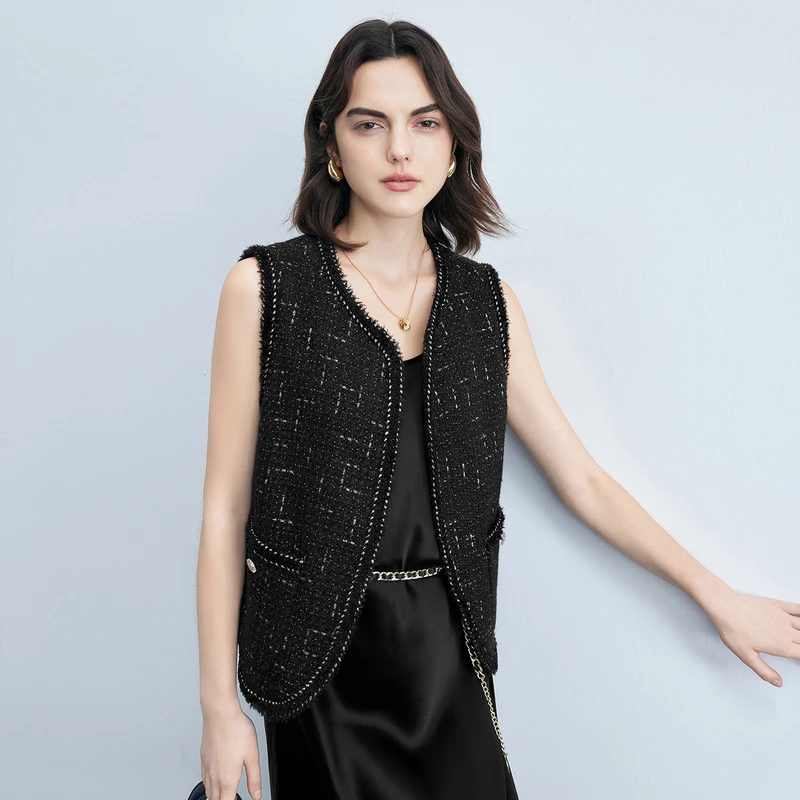 【衣衣专属】伊芙丽初秋感黑金带葱小香风马夹上衣女外套1F7911271