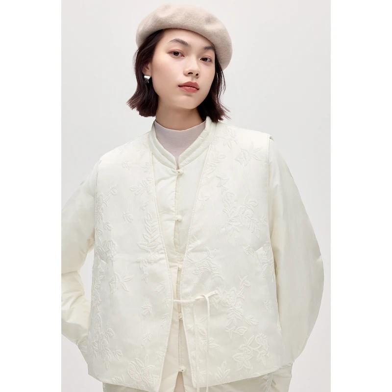 *伊芙丽国风系列假两件设计提花刺绣精致羽绒服女上装1FA980691