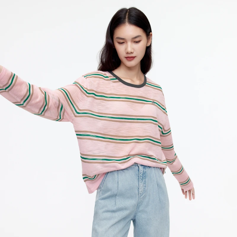 【衣衣专属】伊芙丽彩色条纹休闲针织套头衫轻薄百搭上衣1E6932831