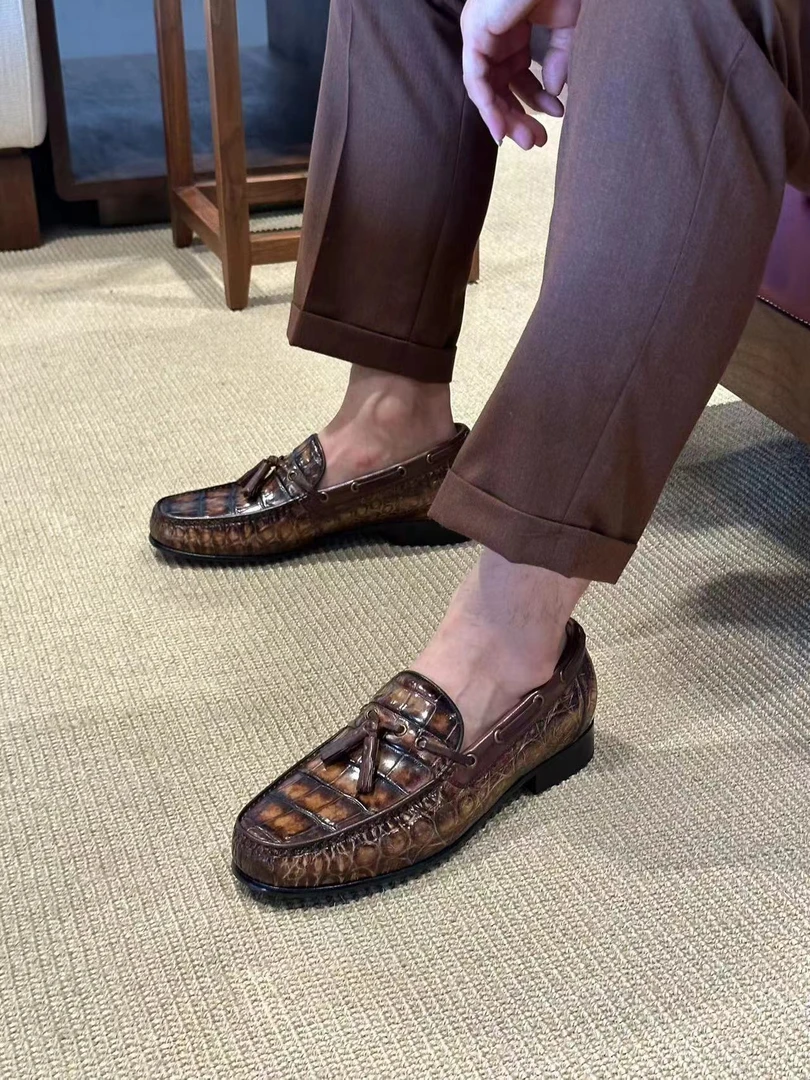 FH2308梵骅量脚全定制 手工制作乐福鞋休闲英伦意大利鳄鱼皮