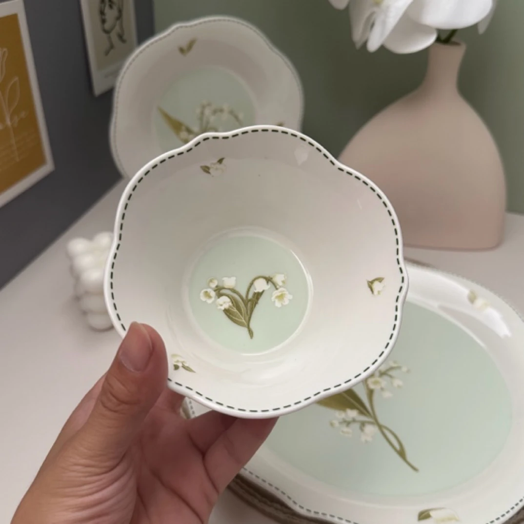 铃兰花陶瓷手工碗碟家用清新餐具乔迁新居碗具