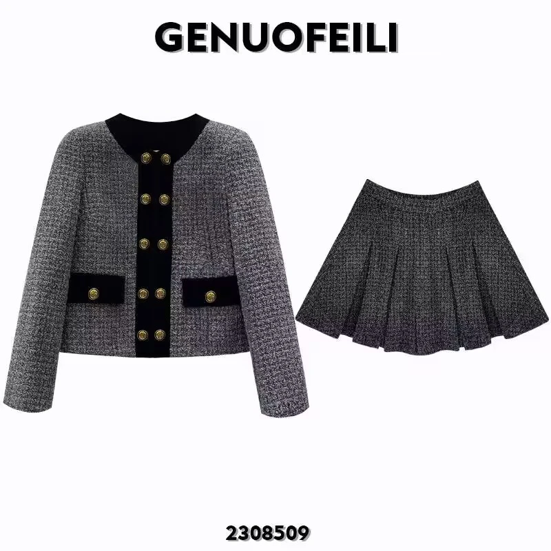 【大晴专属】2308509 轻奢气质高腰短款时尚百搭粗花呢小香风套装